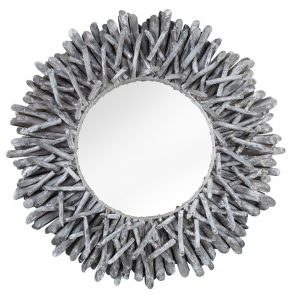 Moebel Living Šedé teakové kulaté zrcadlo Sticky 80 cm - Hloubka move9 cm- Průměr zrcadla move 40 cm