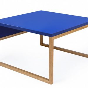 Modrý konferenční stolek Woodman Cubis s dubovou podnoží 60 x 50 cm - Výška34 cm- Deska move Lakované MDF