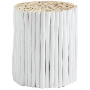 Bílý teakový odkládací stolek LaForma Filippo 35 cm - Výška40 cm- Průměr 35 cm