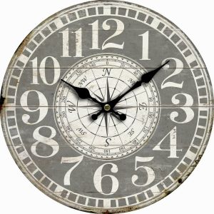 Dřevěné nástěnné hodiny Vintage compass