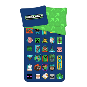 Jerry Fabrics Bavlněné povlečení 140x200 + 70x90 cm - Minecraft Badges  - MateriálBavlna- Rozměr 70 x 90 cm