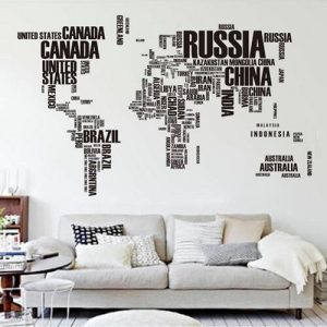 Samolepicí dekorace Mapa světa z písmen  - Barvačerná-