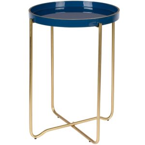 White Label Tmavě modrý kulatý smaltovaný odkládací stolek WLL Celina 42 cm  - Výška55 cm- Průměr 42 cm