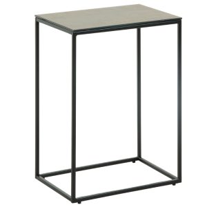 Antracitově šedý keramický odkládací stolek Kave Home Rewena s kovovou podnoží 45 x 30 cm  - Výška60 cm- Šířka 45 cm