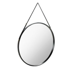 Černé lakované závěsné zrcadlo Kave Home Reintree 80 cm  - Průměr80 cm- Zrcadlo Zrcadlové sklo