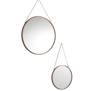 Set dvou měděných závěsných zrcadel Kave Home Icon 26/41 cm  - Průměr26/41 cm- Hloubka 1 cm