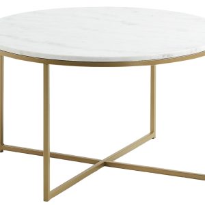 Bílý mramorový konferenční stolek Kave Home Sheffield 80 cm  - Výška46 cm- Výška podnože 43 cm