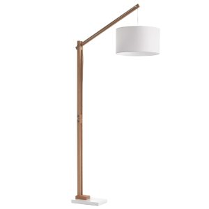 Bílá bavlněná stojací lampa Kave Home Riaz 186 cm s dřevěnou podstavou  - Šířka82 cm- Výška 186 cm