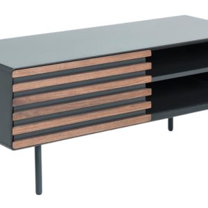 Černý lakovaný TV stolek Kave Home Kesia 120 x 45 cm s ořechovým dekorem  - Výška48