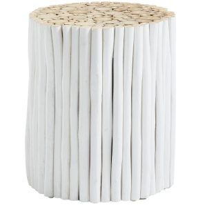 Bílý teakový odkládací stolek Kave Home Filip 35 cm  - Výška40 cm- Průměr 35 cm