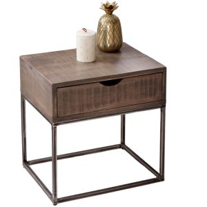 Moebel Living Šedo hnědý masivní mangový noční stolek Fabio 45 x 45 cm  - Výška45 cm- Šířka 45 cm