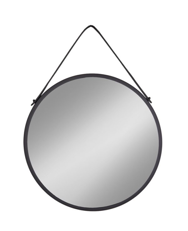 Nordic Living Černé závěsné kulaté zrcadlo Chantal 38 cm  - Průměr38 cm- Hloubka 2 cm