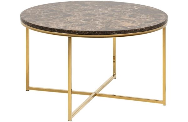 Scandi Hnědý mramorový konferenční stolek Venice 80 cm  - Výška45 cm- Průměr 80 cm 
