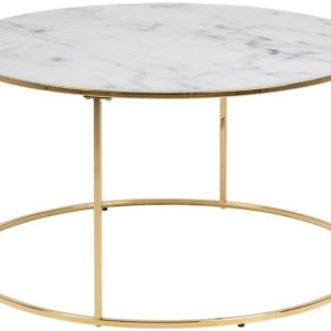 Scandi Bílo-zlatý skleněný konferenční stolek Morgan 80 cm  - Výška44 cm- Průměr 80 cm