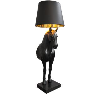 Moebel Living Černá stojací lampa Forster 130 cm  - Celková výška130 cm- Výška koně 90 cm