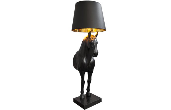 Moebel Living Černá stojací lampa Forster 130 cm  - Celková výška130 cm- Výška koně 90 cm