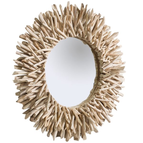 Moebel Living Přírodní teakové kulaté zrcadlo Sticky 80 cm  - Průměr celkem80 cm- Průměr zrcadla 40 cm