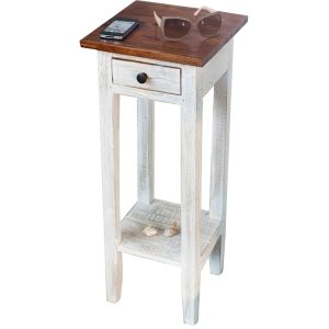 Moebel Living Bílý dřevěný odkládací stolek Lilly 25 x 30 cm  - Výška75 cm- Šířka 30 cm