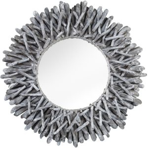 Moebel Living Šedé teakové kulaté zrcadlo Sticky 80 cm  - Šířka80 cm- Výška 80 cm