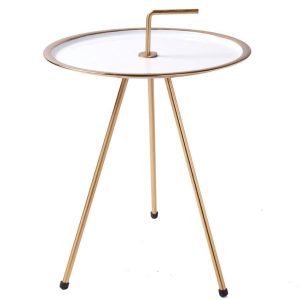 Moebel Living Bílo zlatý kovový odkládací stolek Chavez 36 cm  - Výška50 cm- Průměr 36 cm