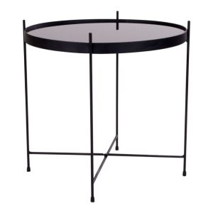 Nordic Living Černý kulatý skleněný konferenční stolek Emeli 48 cm  - Výška48 cm- Průměr 48 cm