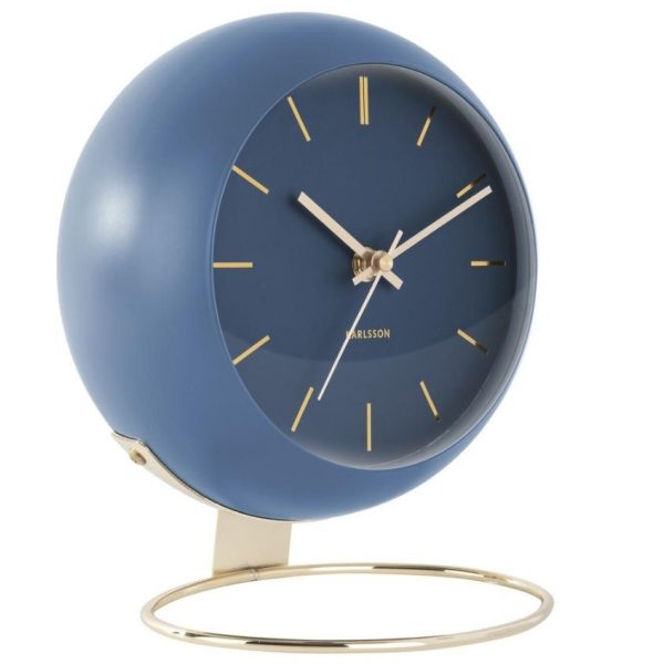 Time for home Modro-zlatý kovový kulatý budík Belene M  - Průměr21 cm- Výška 24
