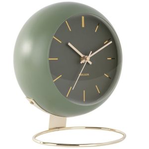 Time for home Zeleno-zlatý kovový kulatý budík Belene M  - Průměr21 cm- Výška 24