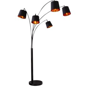 Moebel Living Černá kovová stojací lampa Malcolm 202 cm  - Výška202 cm- Celková šířka 120 cm