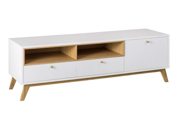 Arbyd Bílý TV stolek Thia s dubovou podnoží 160 x 45 cm  - Výška50 cm- Šířka 160 cm
