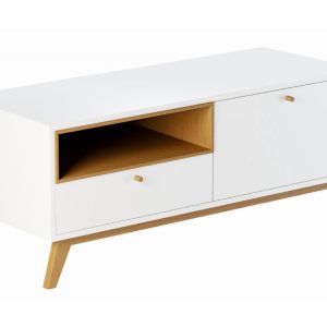 Arbyd Bílý TV stolek Thia s dubovou podnoží  120 x 45 cm  - Výška50 cm- Šířka 120 cm