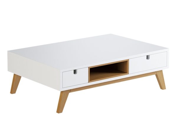 Arbyd Bílý konferenční stolek Thia s dubovou podnoží 90 x 60 cm  - Výška29 cm- Šířka 90 cm