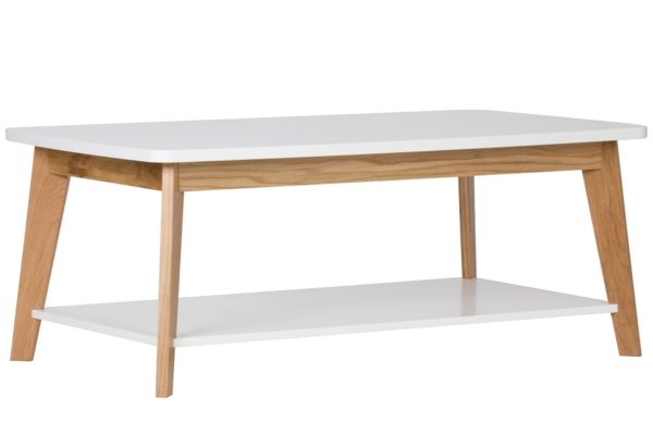 Bílý konferenční stolek Woodman Kensal Nordic s dubovou podnoží 115x65 cm  - Výška45 cm- Šířka 115 cm