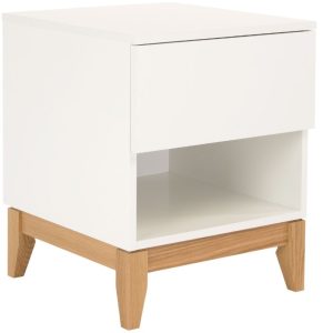 Bílý noční stolek Woodman Blanco s dubovou podnoží 55 cm  - Výška55 cm- Šířka 45 cm