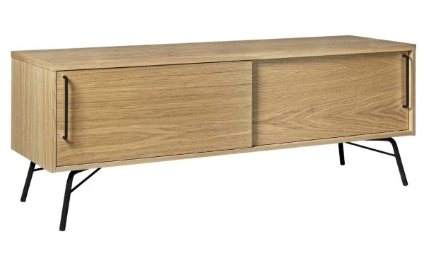 Dubový TV stolek Woodman Ashburn s černou kovovou podnoží 145 x 44 cm  - Výška53 cm- Šířka 145 cm