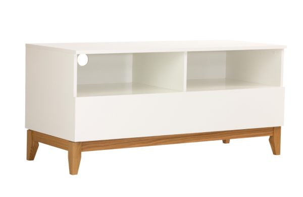 Bílý TV stolek Woodman Blanco s dubovou podnoží 120x48 cm  - Výška55 cm- Šířka 120 cm