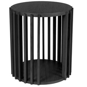 Černý dubový odkládací stolek Woodman Drum 53 cm  - Výška58 cm- Průměr 53 cm