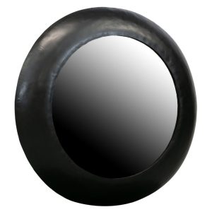 Hoorns Černé kovové závěsné zrcadlo Stew 75 cm  - Průměr75 cm- Hloubka 7 cm