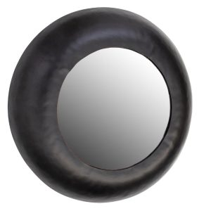 Hoorns Černé kovové závěsné zrcadlo Stew 50 cm  - Průměr50 cm- Hloubka 7 cm