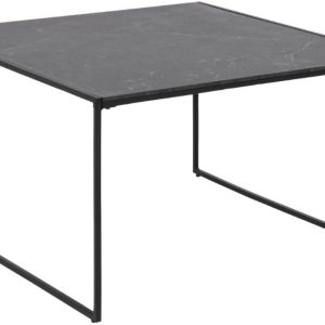 Scandi Černý dřevěný konferenční stolek Sigrun 80 x 80 cm s mramorovou fólií  - Výška48 cm- Šířka 80 cm