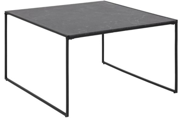 Scandi Černý dřevěný konferenční stolek Sigrun 80 x 80 cm s mramorovou fólií  - Výška48 cm- Šířka 80 cm