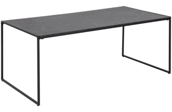 Scandi Černý dřevěný konferenční stolek Sigrun 120 x 60 cm s mramorovou fólií  - Výška48 cm- Šířka 120 cm