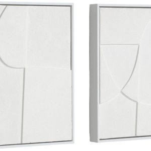 Sada dvou bílých abstraktních obrazů Kave Home Beija 32 x 42 cm  - Výška42 cm- Šířka 32 cm