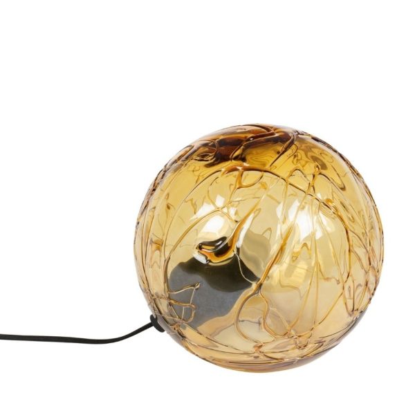 Jantarová skleněná stolní lampa DUTCHBONE LUNE 25 cm  - Výška25 cm- Průměr 25 cm