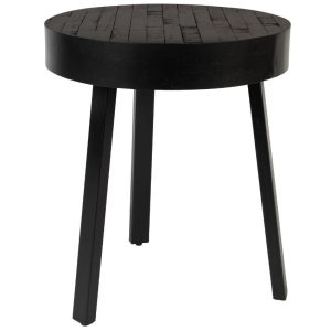 White Label Černý teakový odkládací stolek WLL Suri 45 cm  - Výška54 cm- Průměr 45 cm