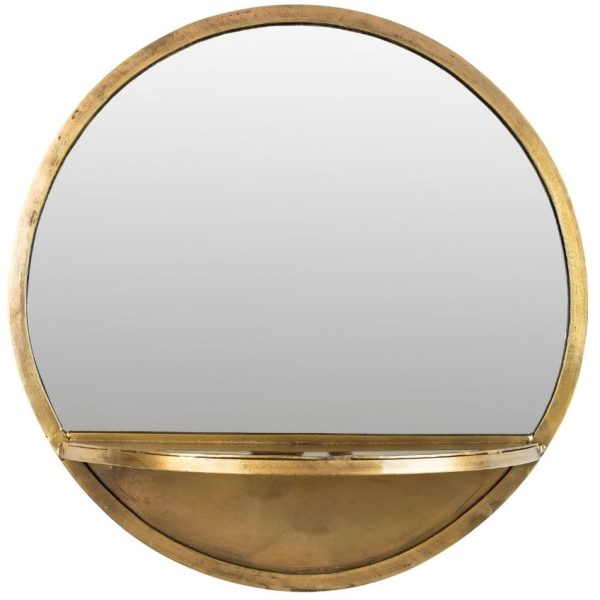White Label Mosazné kovové závěsné zrcadlo WLL Feyza 41 cm  - Výška31 cm- Průměr 41 cm