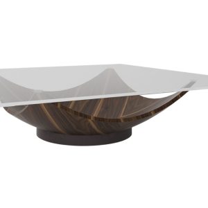 Skleněný konferenční stolek Miotto Eliseo s ořechovou podnoží  120 cm  - Šířka120 cm- Hloubka 120 cm