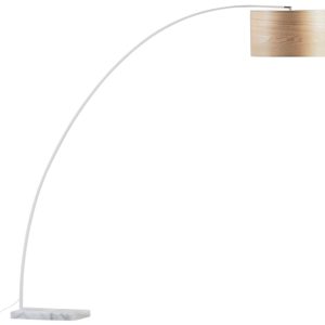 Bílá kovová stojací lampa s mramorem a jasanovým stínidlem Kave Home Juhe  - Výška210 cm- Šířka 150 cm