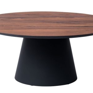 Hnědý dubový konferenční stolek Marco Barotti 90 cm s matnou černou podnoží  - Výška37 cm- Průměr 90 cm