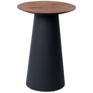 Hnědý dubový odkládací stolek Marco Barotti 45 cm s matnou černou podnoží  - Výška61 cm- Průměr 45 cm