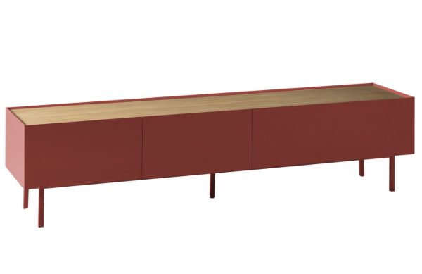 Tmavě červený dubový TV stolek Teulat Arista 180 x 40 cm  - Šířka180 cm- Hloubka 40 cm